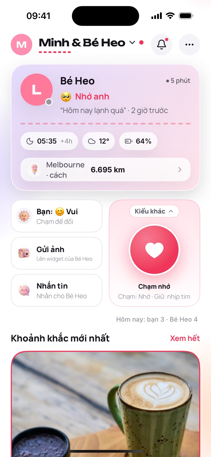 Màn hình chính cặp đôi: mood, chạm nhớ, đếm ngày yêu